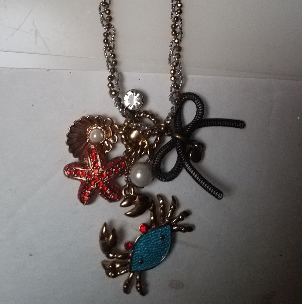 Betsey Johnson cancer the crab necklace pearls shell